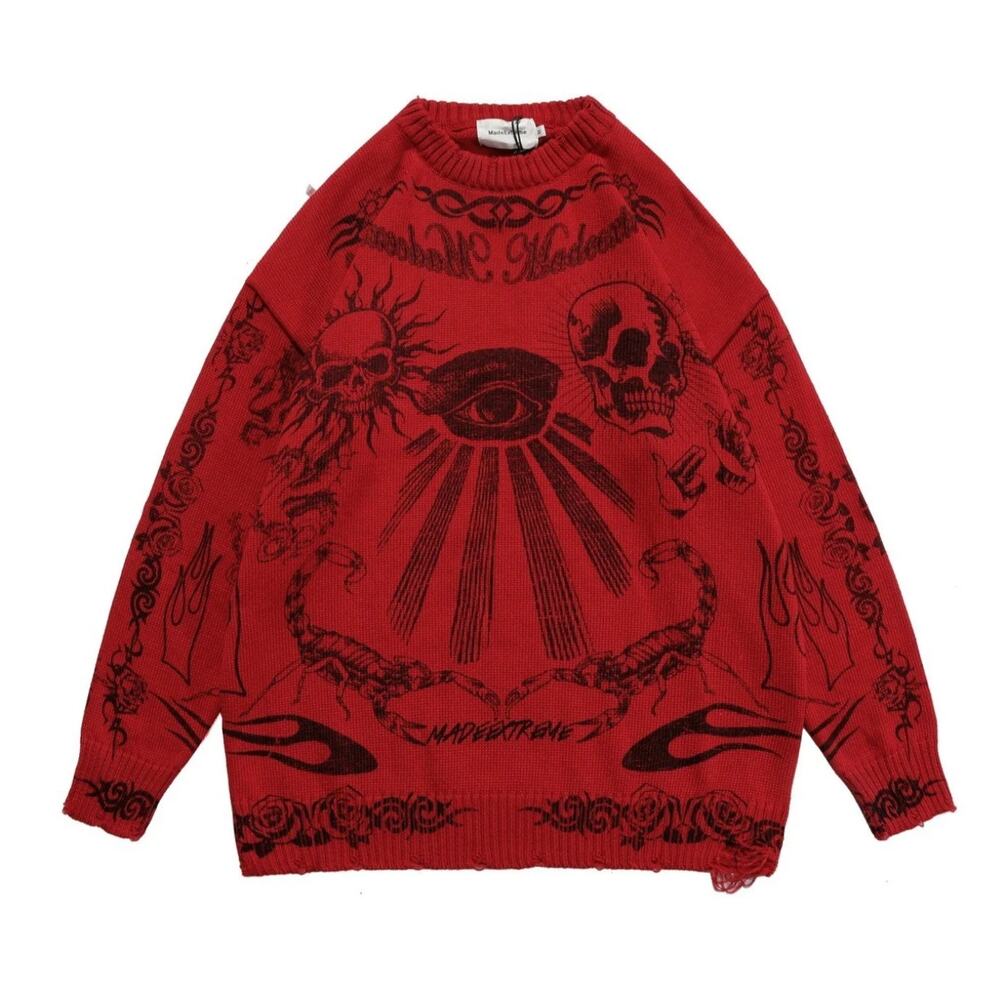 Made Extreme Red and Black Tattoo Print Sweater
